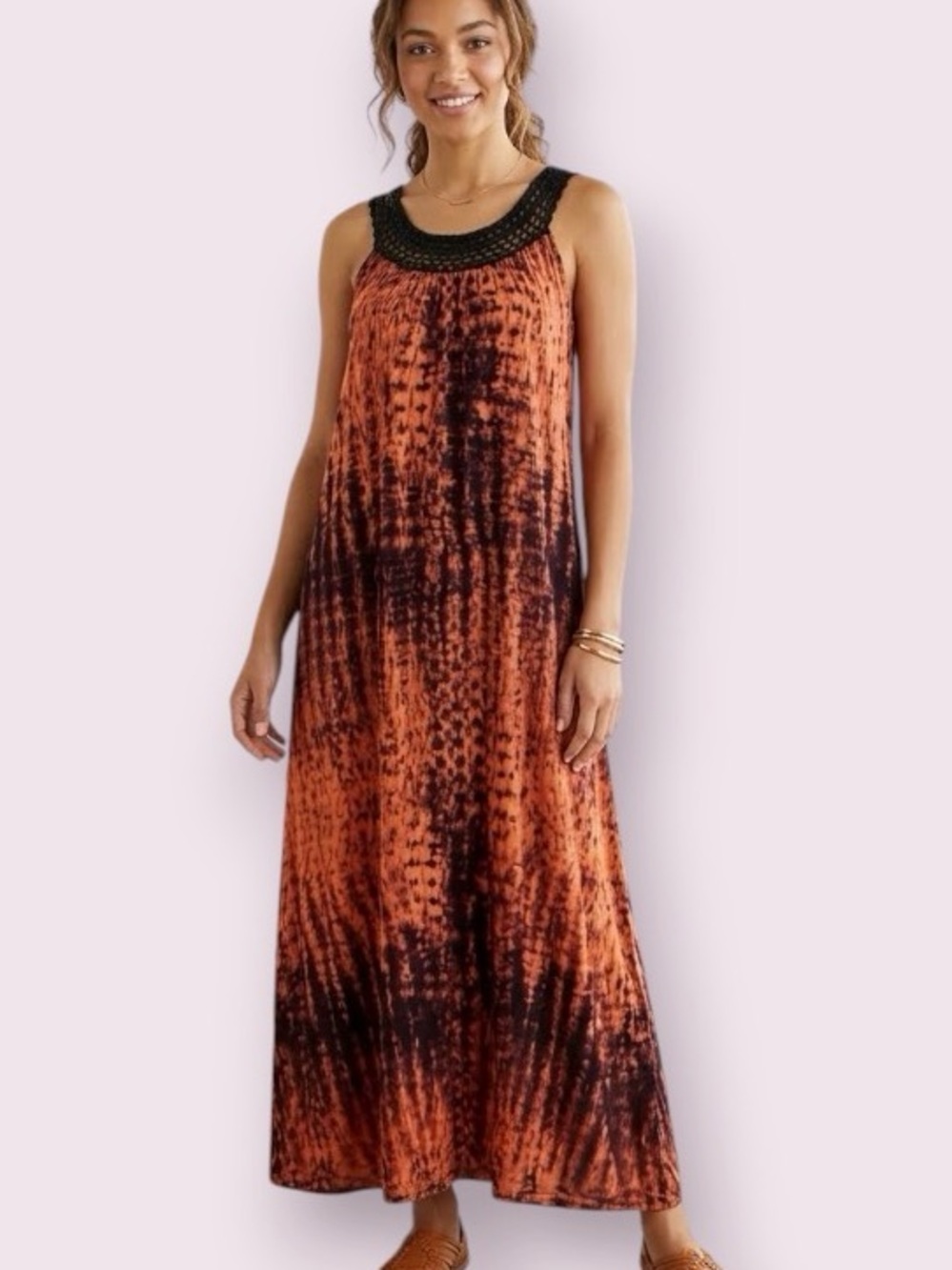 Rachel Rachel Roy Tie Dye Jersey Maxi Dress Crochet Neckline Orange Blue Medium